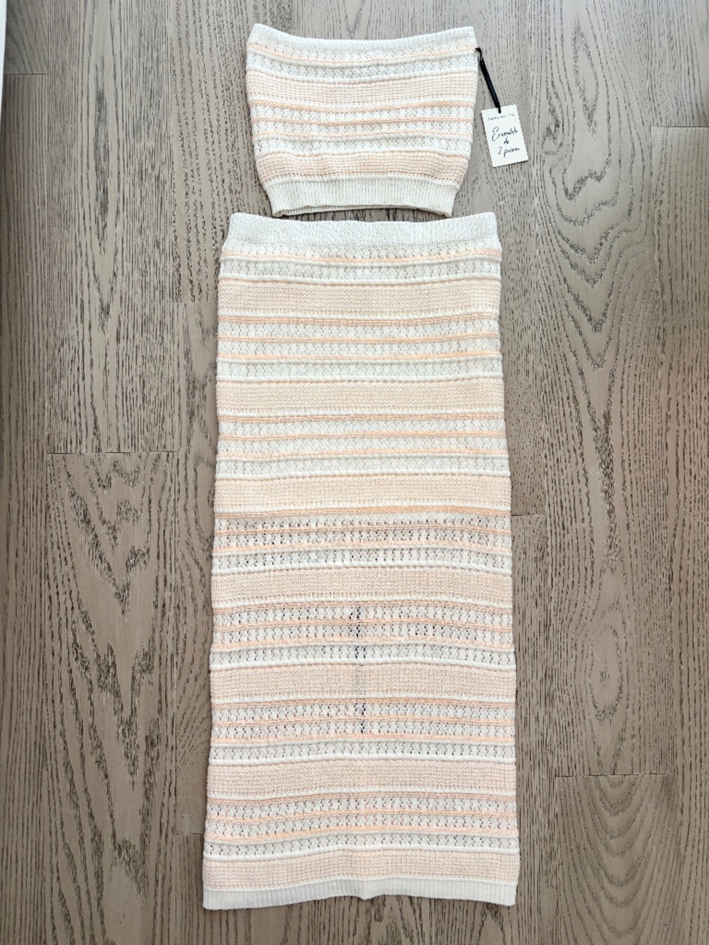 Freshman 1996, 2 Piece, Striped Crochet Knit, Tube Top & Maxi Skirt Set, S, NEW